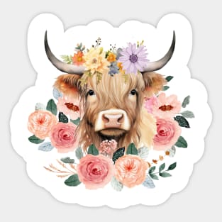 Floral Highlander Cow Sticker